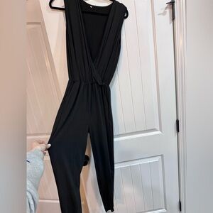 Black Women's Surplice Jumpsuit